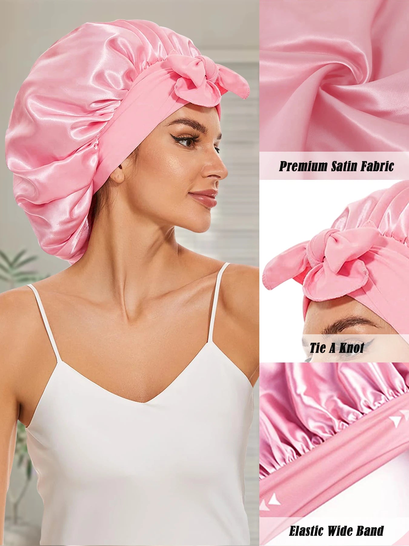 2pc Silk Bonnet For Sleeping for Sleeping Night Sleep Hat with Tie Band,Double Layer Sleep Hat Hair Wrap,Soft Elastic Band