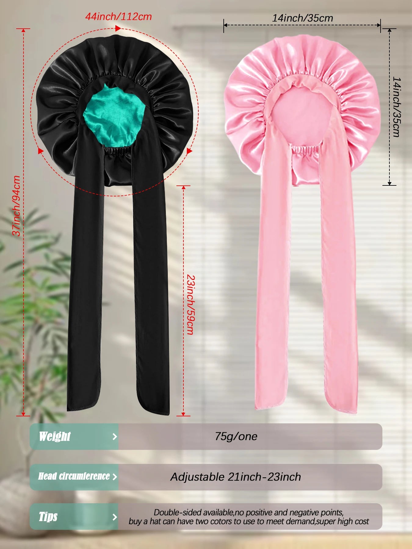 2pc Silk Bonnet For Sleeping for Sleeping Night Sleep Hat with Tie Band,Double Layer Sleep Hat Hair Wrap,Soft Elastic Band