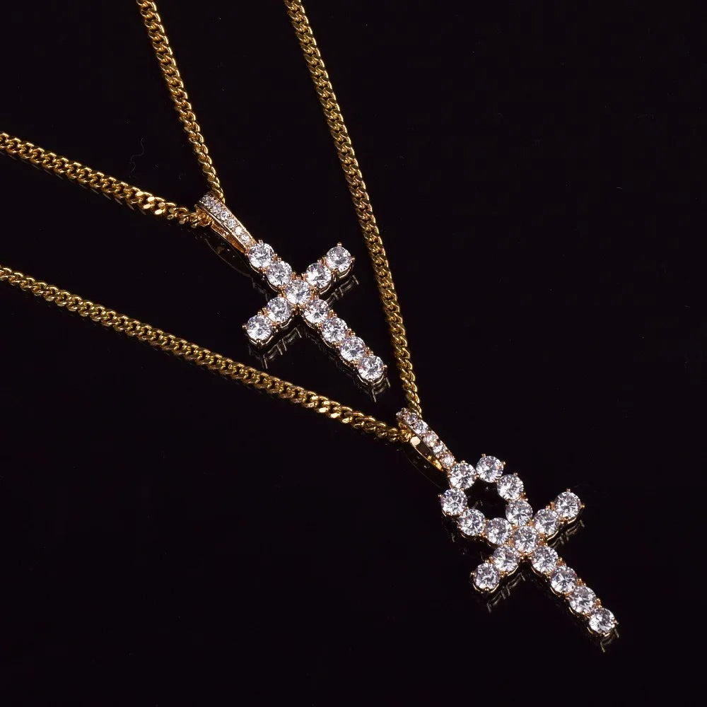 Bubble Letter Ankh Cross Jewelry Set Gold Color Copper Material Men's Women's  Hip Hop Jewelry Necklace