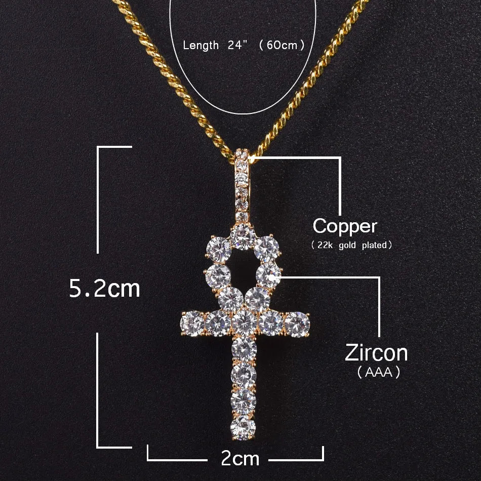 Bubble Letter Ankh Cross Jewelry Set Gold Color Copper Material Men's Women's  Hip Hop Jewelry Necklace