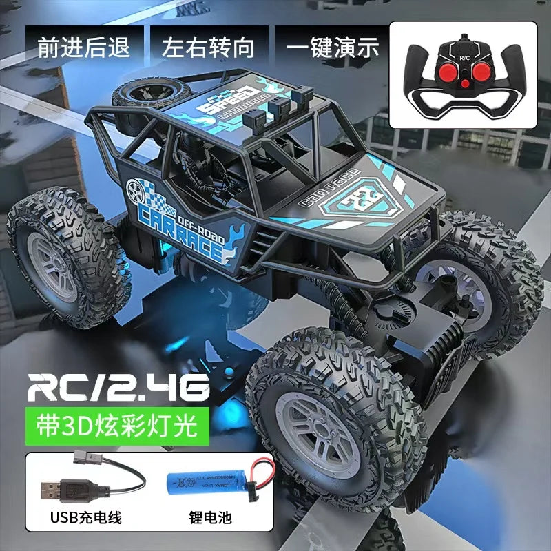 Remote control car with colorful flashing lights, rubber wheels, off-road toy car suitable for Christmas children's gifts