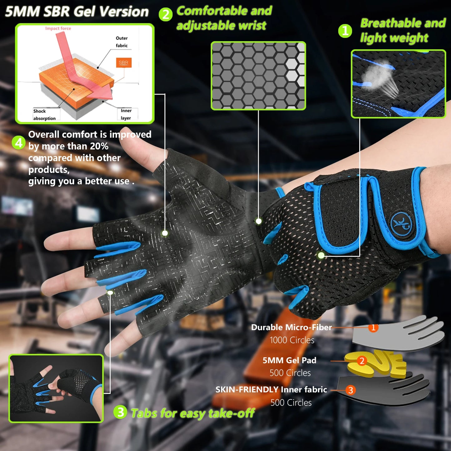 Moreok Breathable Gym Gloves Antislip Pull Ups Fitness