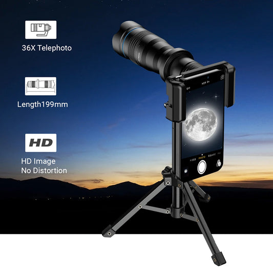 Apexel 36X Metal Telephoto Lens for iPhone Samsung Tripod