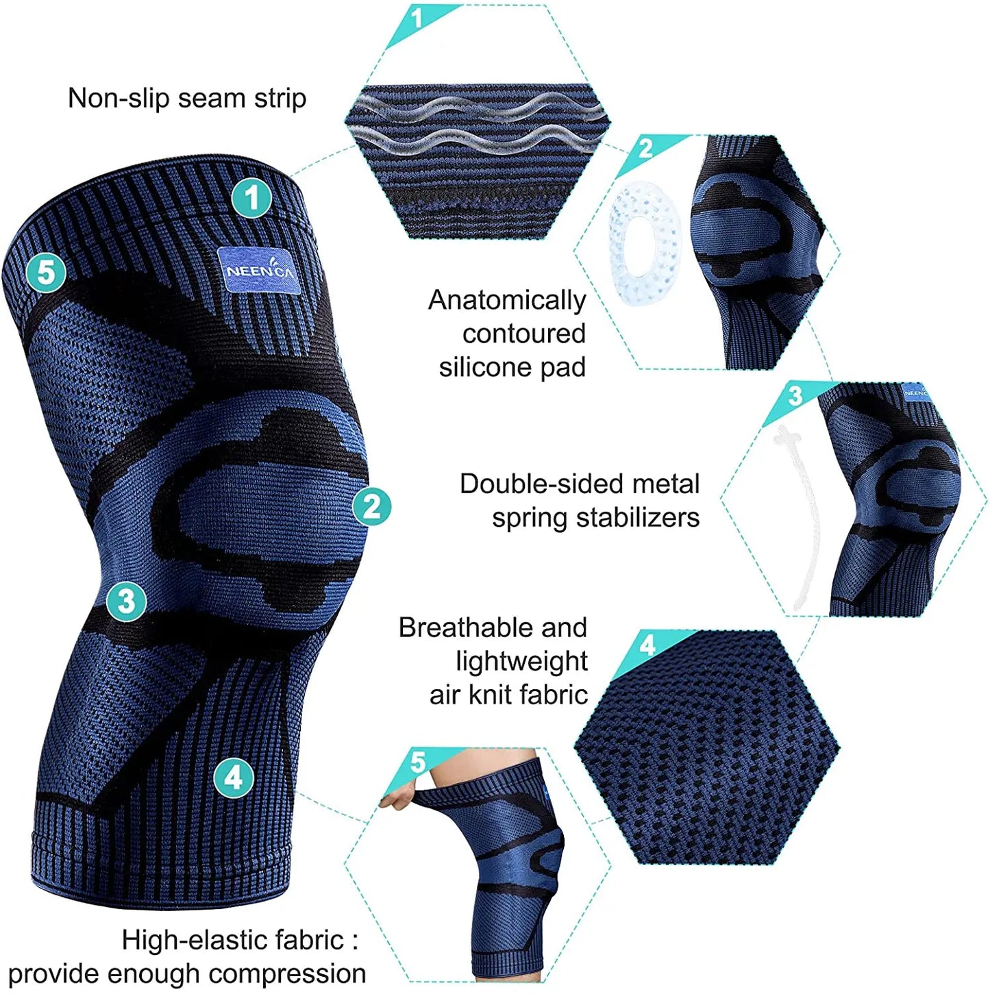NEENCA Knee Brace With Side Stabilizers Patella Gel Sleeve