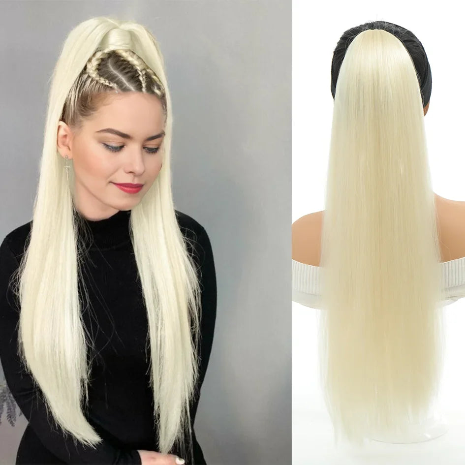Synthetic 18inch/20inch/22inch/24inch/26inch/28inch/32inch long straight wig ponytail, headband ponytail, elastic rope ponytail