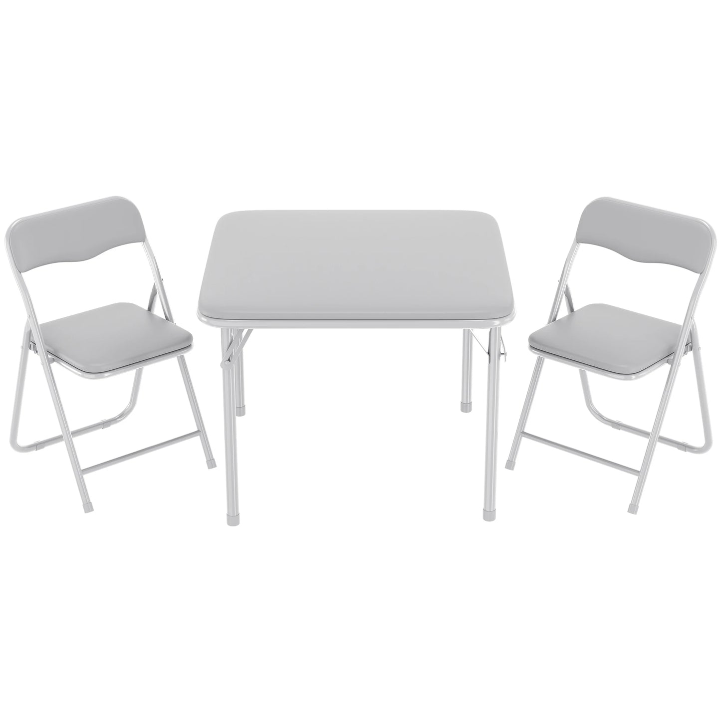 Boys and Girls Folding Table and Chairs Set of 3 Portable Table and Chair with PU Soft Cushion for Eating, Reading and Playing