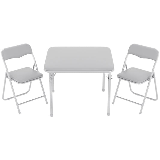 Boys and Girls Folding Table and Chairs Set of 3 Portable Table and Chair with PU Soft Cushion for Eating, Reading and Playing