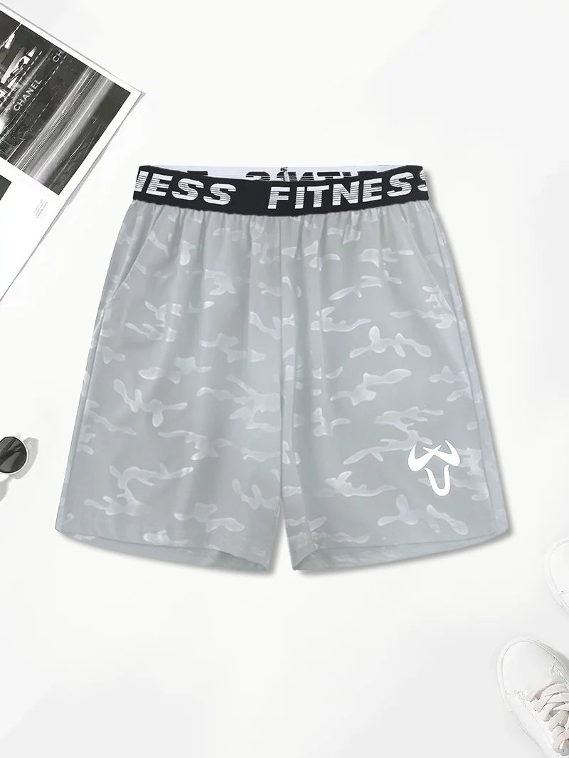 Men's Casual Quick-Dry Athletic Shorts with Geometric Pattern Elastic Waist & Drawstring - Lightweight Non-Stretch Fabric Pant