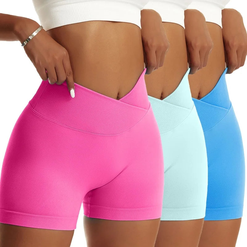 Women Peach Solid High Waist Sports Shorts Yoga Breathable