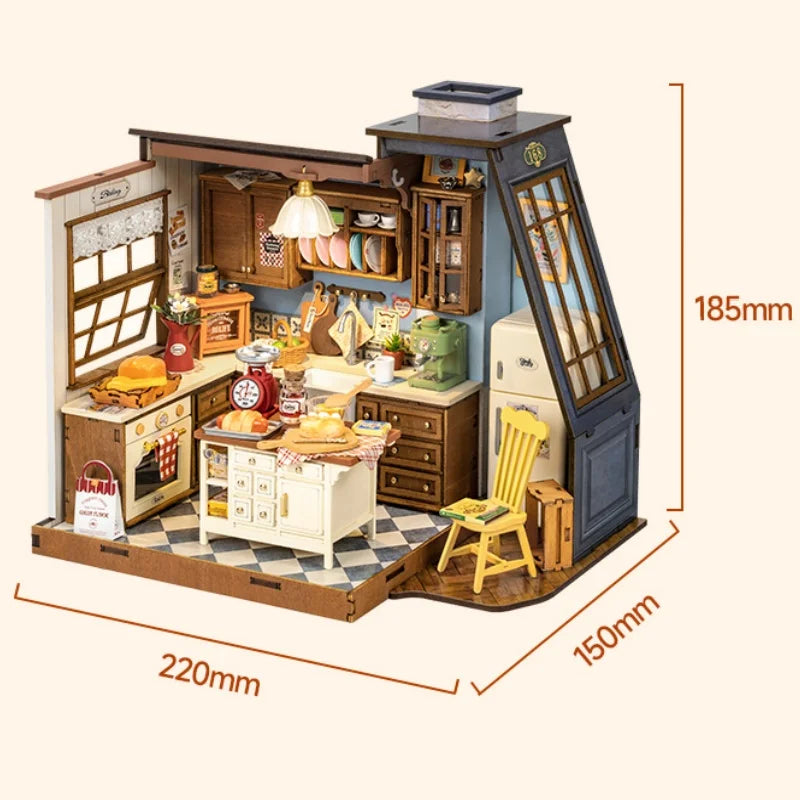 Robotime Rolife Baking Kitchen DIY Miniature Dollhouse Kit Crafts Hobbies Amazing Gift for Women Children DG172