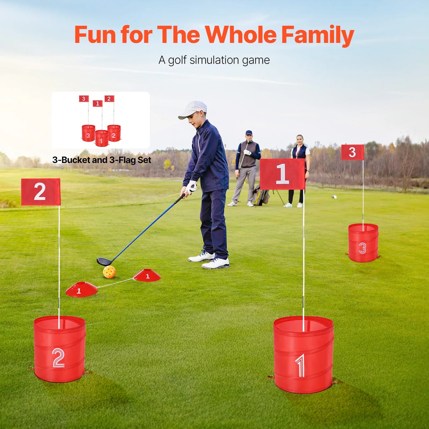 SucceBuy 3/6/9 Hole Kids Backyard Golf Game Portable Bucket Golf Course Practice Chipping Games for Family Outdoor Sports Toys