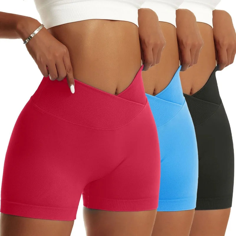 Women Peach Solid High Waist Sports Shorts Yoga Breathable