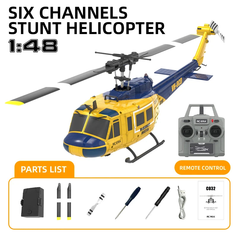 C032 UH-1 brushless RTF RC Helicopter 6-axis Gyroscope One Click 3D Flip Optical flow positioning UH1 helicopter model Hobby Toy