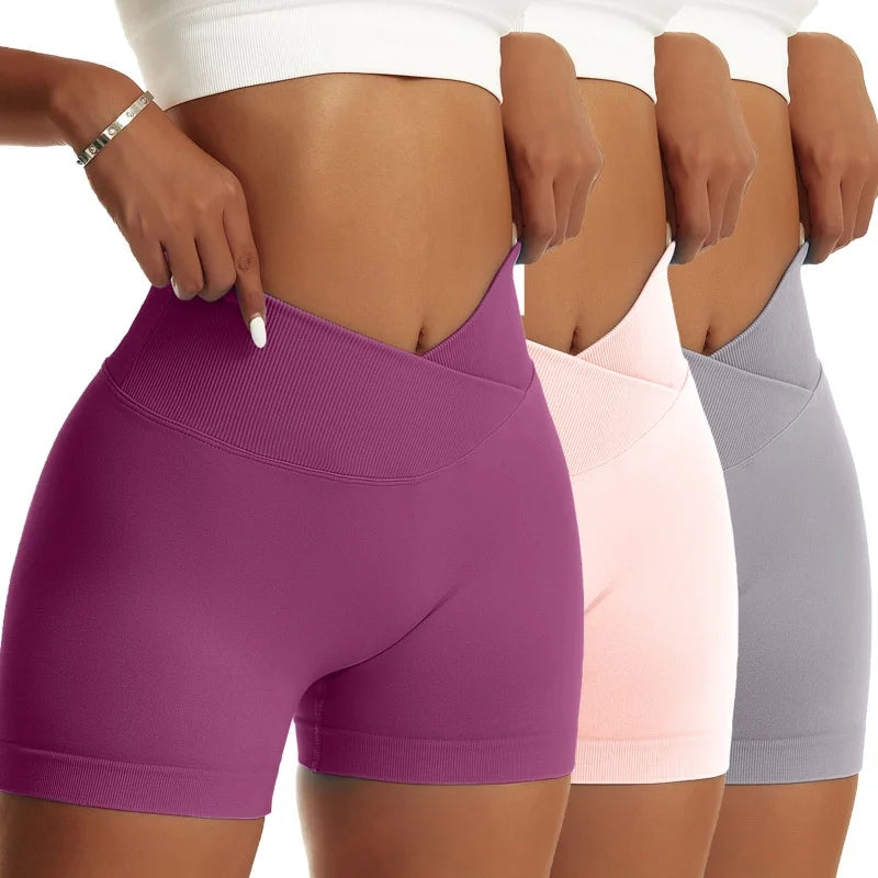 Women Peach Solid High Waist Sports Shorts Yoga Breathable