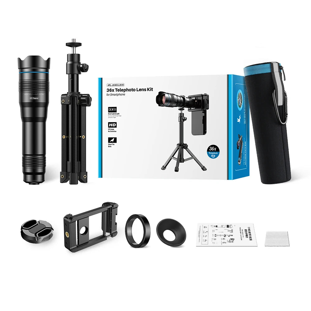 Apexel 36X Metal Telephoto Lens for iPhone Samsung Tripod