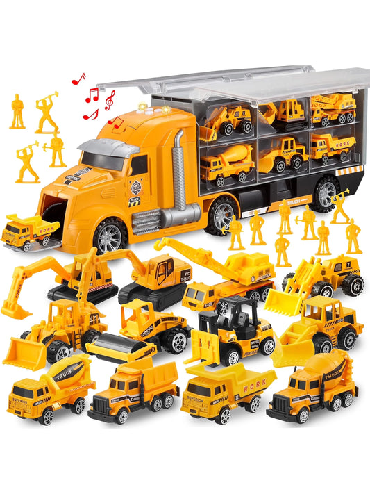 Joyfy 25 in 1 Die-cast Construction Big Truck Toys Car Transporter Storage Truck  for Kids Boys Girls Birthday