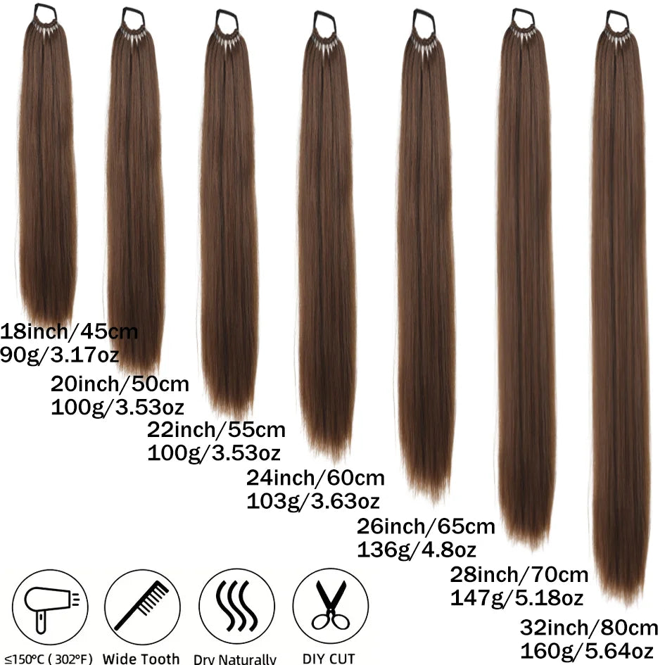 Synthetic 18inch/20inch/22inch/24inch/26inch/28inch/32inch long straight wig ponytail, headband ponytail, elastic rope ponytail