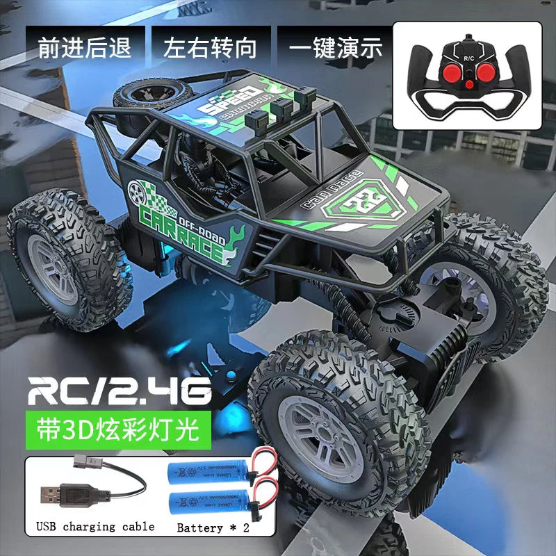 Remote control car with colorful flashing lights, rubber wheels, off-road toy car suitable for Christmas children's gifts
