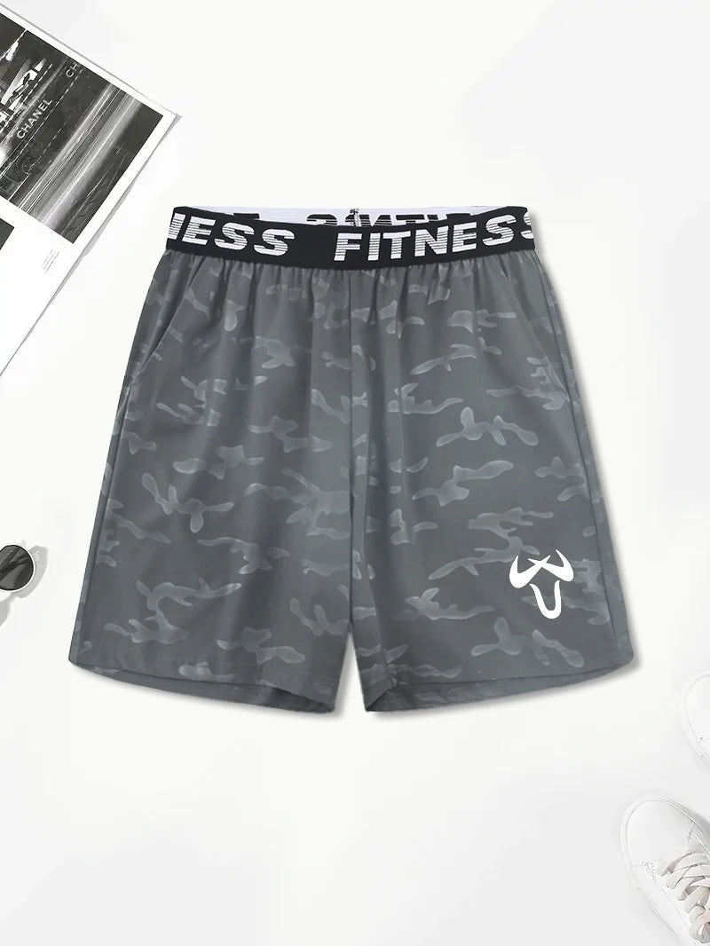 Men's Casual Quick-Dry Athletic Shorts with Geometric Pattern Elastic Waist & Drawstring - Lightweight Non-Stretch Fabric Pant