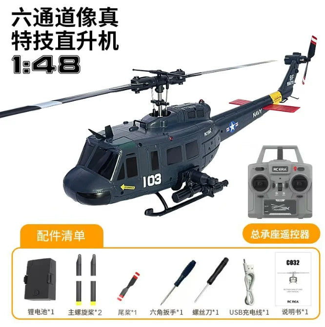 C032 UH-1 brushless RTF RC Helicopter 6-axis Gyroscope One Click 3D Flip Optical flow positioning UH1 helicopter model Hobby Toy