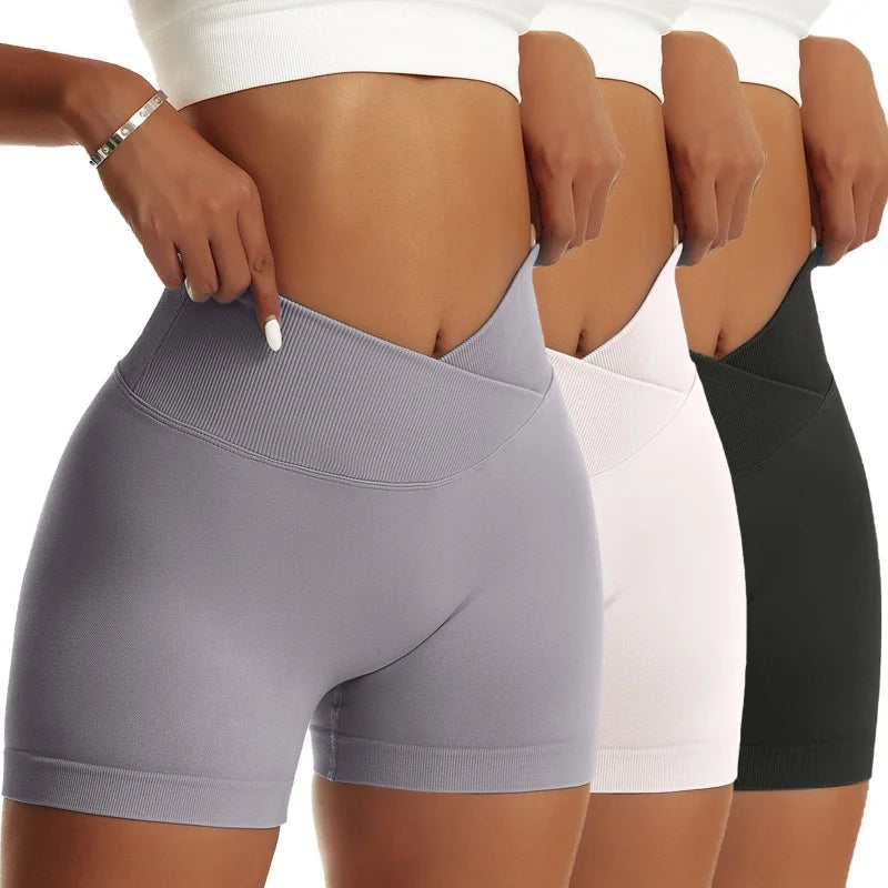 Women Peach Solid High Waist Sports Shorts Yoga Breathable
