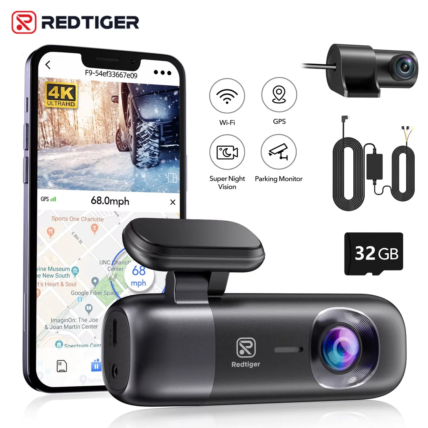 RedTiger F9 Dash Cam 4K Front and Rear WiFi GPS Car Camera