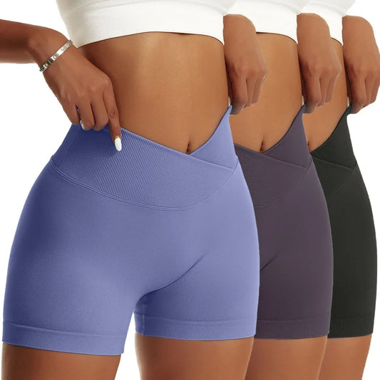 Women Peach Solid High Waist Sports Shorts Yoga Breathable