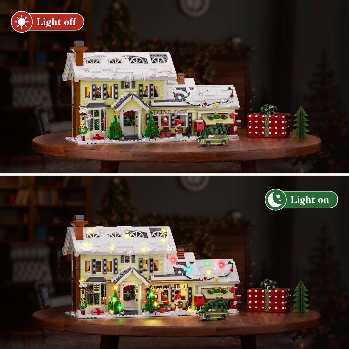 Christmas Holiday House Building Set Christmas Holiday Snow Village Blocks Toys with Clark's Car,Gifts for Boys, Girls(1484pcs)