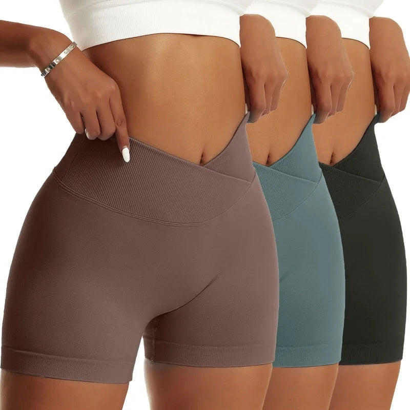 Women Peach Solid High Waist Sports Shorts Yoga Breathable