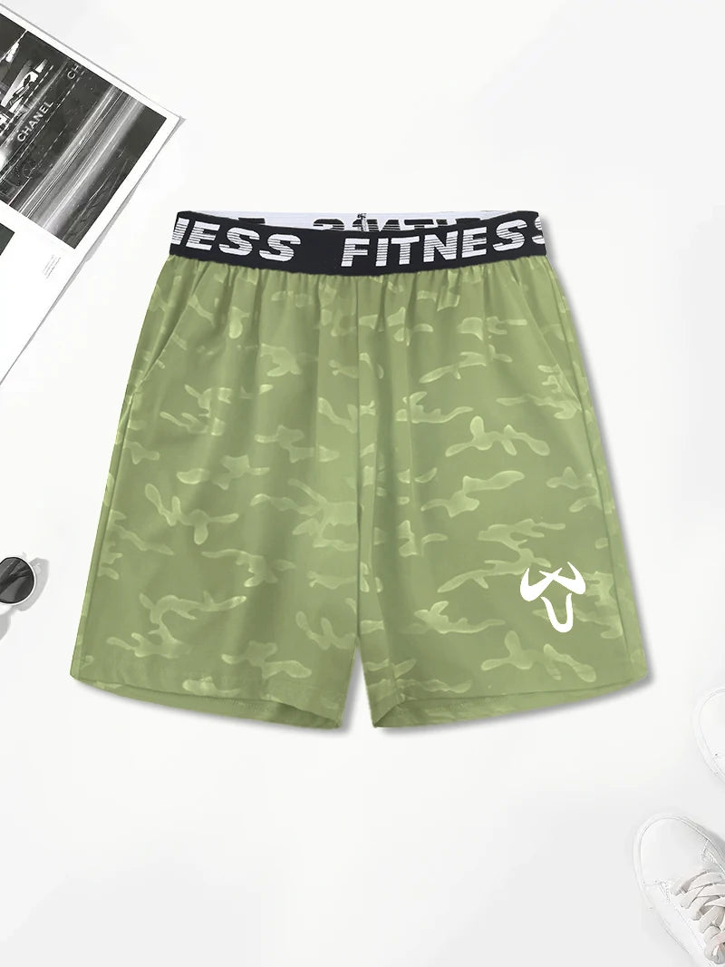 Men's Casual Quick-Dry Athletic Shorts with Geometric Pattern Elastic Waist & Drawstring - Lightweight Non-Stretch Fabric Pant