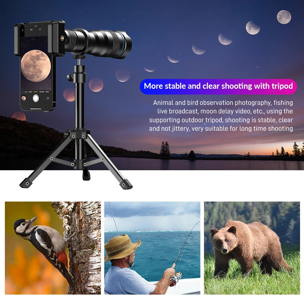 Apexel 36X Metal Telephoto Lens for iPhone Samsung Tripod