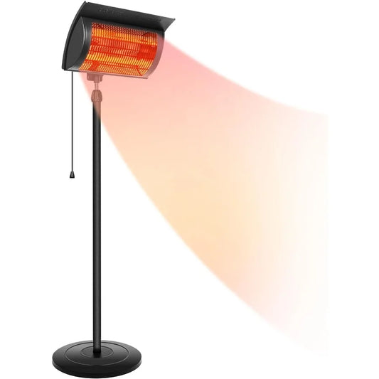 Standing Outdoor Patio Heater for Balcony Courtyard with Overheat Protection 750W 1500W Black Metal