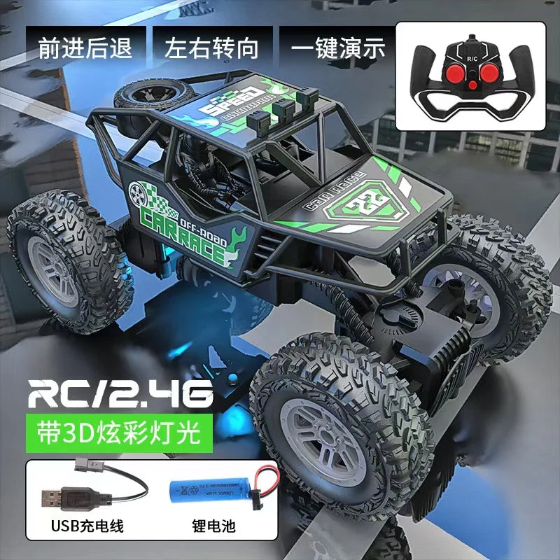 Remote control car with colorful flashing lights, rubber wheels, off-road toy car suitable for Christmas children's gifts