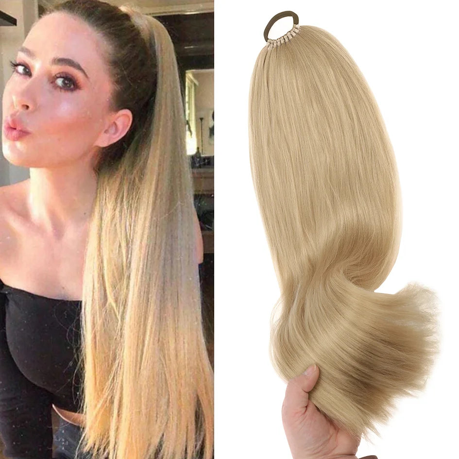 Synthetic 18inch/20inch/22inch/24inch/26inch/28inch/32inch long straight wig ponytail, headband ponytail, elastic rope ponytail