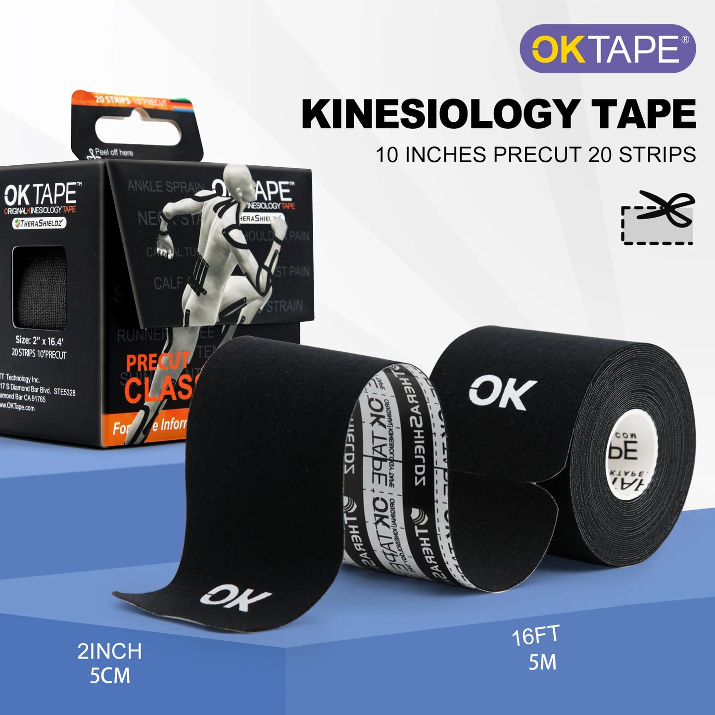 OK TAPE Kinesiology Tape 5cm x 5m Precut Strips Latex Free