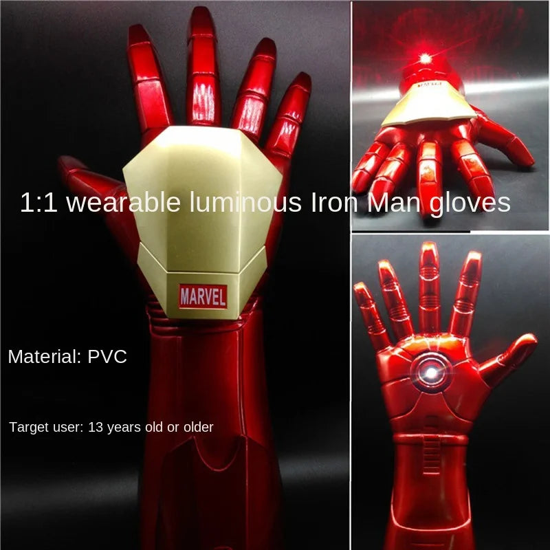 Avengers Wearable 1:1 Iron Man Luminous Gloves with Laser Cosplay Props Can Do Model Toys Kawaii Action Figure Iron Man Helmet