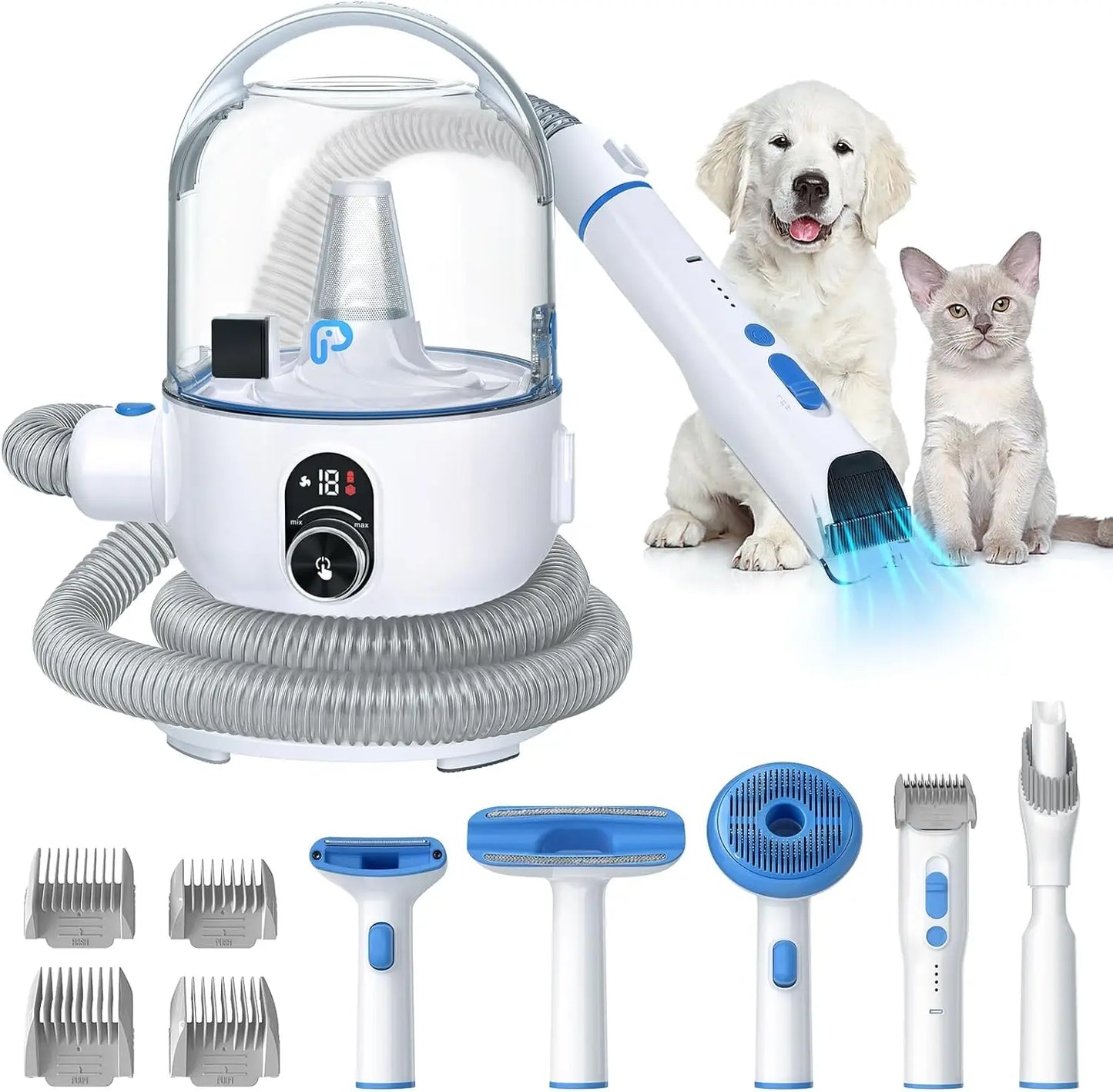 Pet Grooming Vacuum Kit 5 In 1 2.0L Dust Cup Low Noise