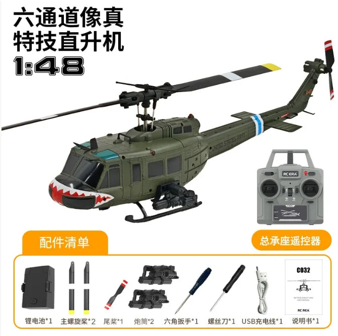 C032 UH-1 brushless RTF RC Helicopter 6-axis Gyroscope One Click 3D Flip Optical flow positioning UH1 helicopter model Hobby Toy