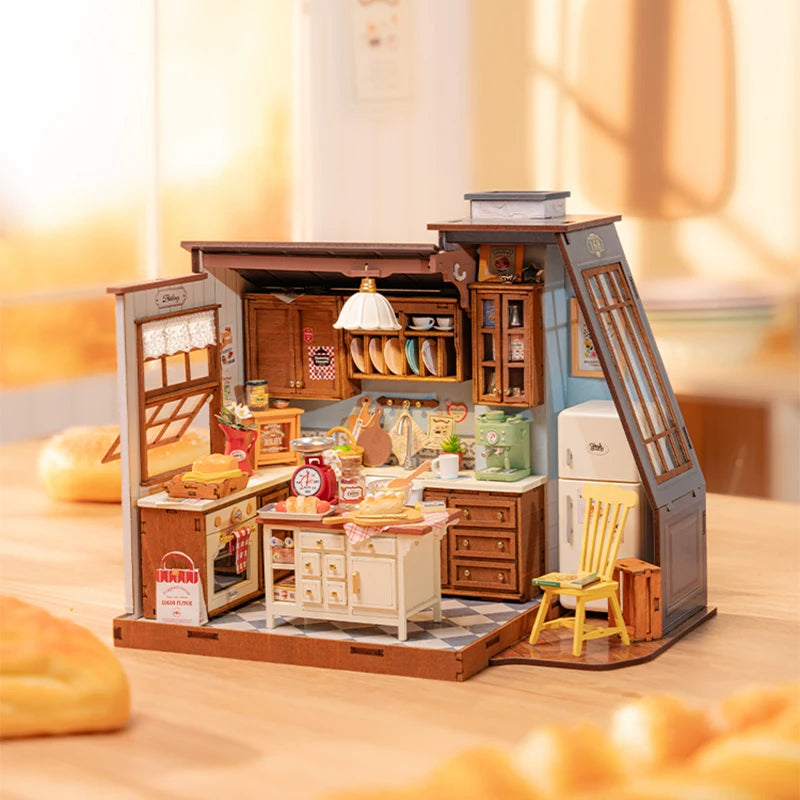 Robotime Rolife Baking Kitchen DIY Miniature Dollhouse Kit Crafts Hobbies Amazing Gift for Women Children DG172