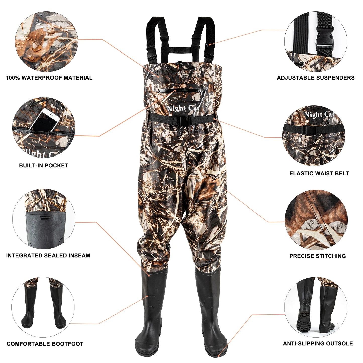 Waterproof Chest Waders For Fishing With Boots Nylon PVC