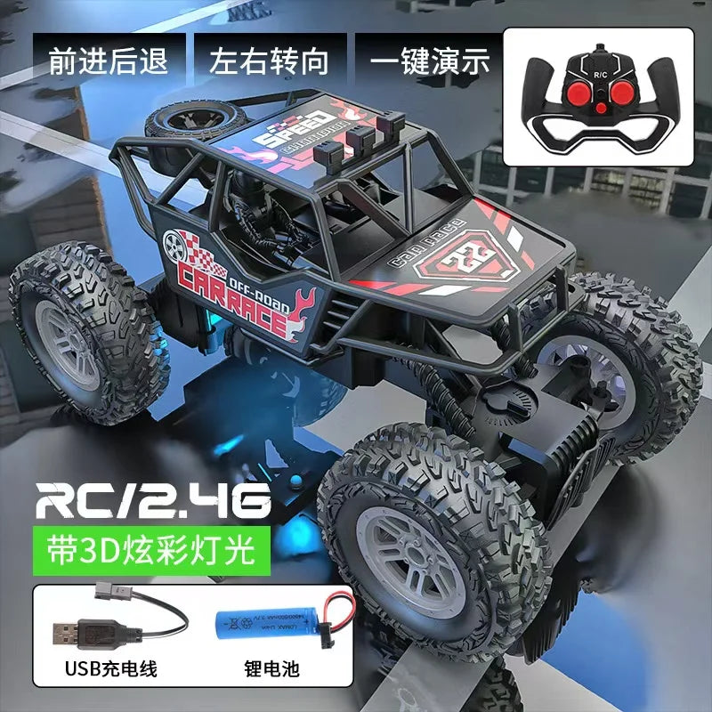 Remote control car with colorful flashing lights, rubber wheels, off-road toy car suitable for Christmas children's gifts